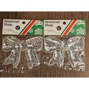 NOS Vintage Hobby Lobby Sequined Bow Appliques Lot of 2